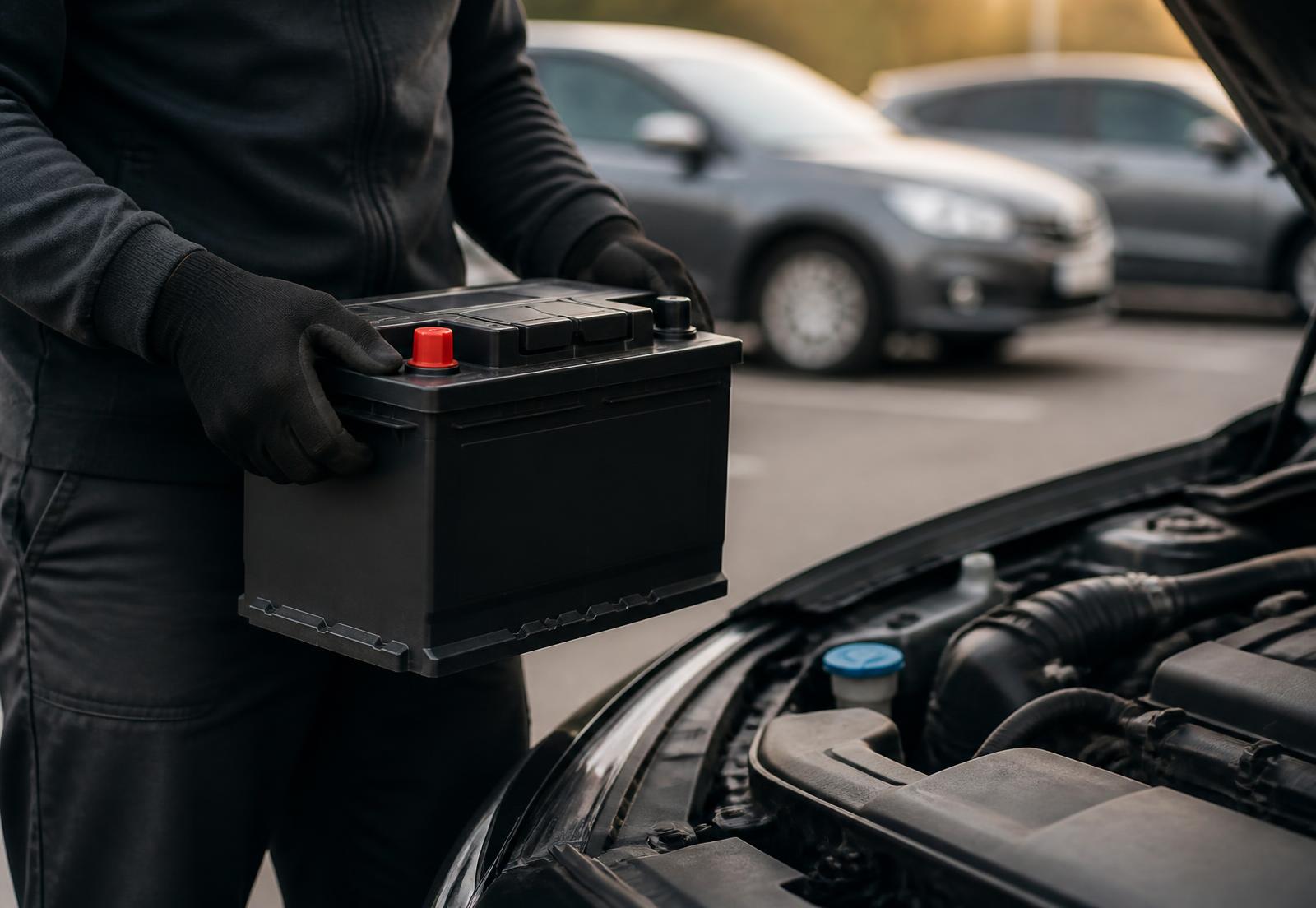 Technician delivering a car battery to a vehicle in the Inland Empire